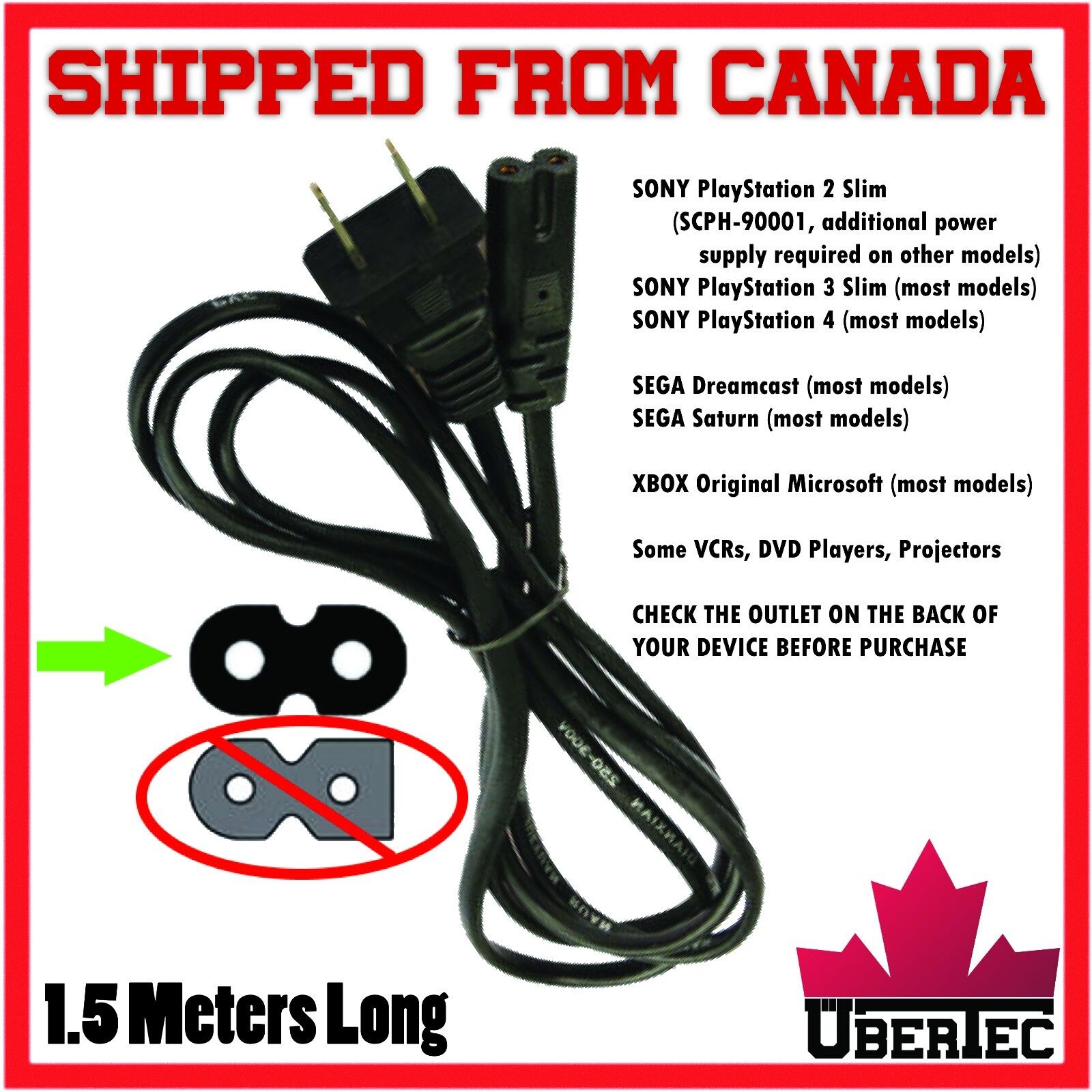 Power Cable Cord 2-Prong 8 Style For PS2 PS3 PS4 XBox Sega Dreamcast Saturn Compatible Model: Micr Power Cable Cord 2-Prong 8 Style For PS2 PS3 PS4 XBox Sega Dreamcast Saturn Compatible Model: Micr